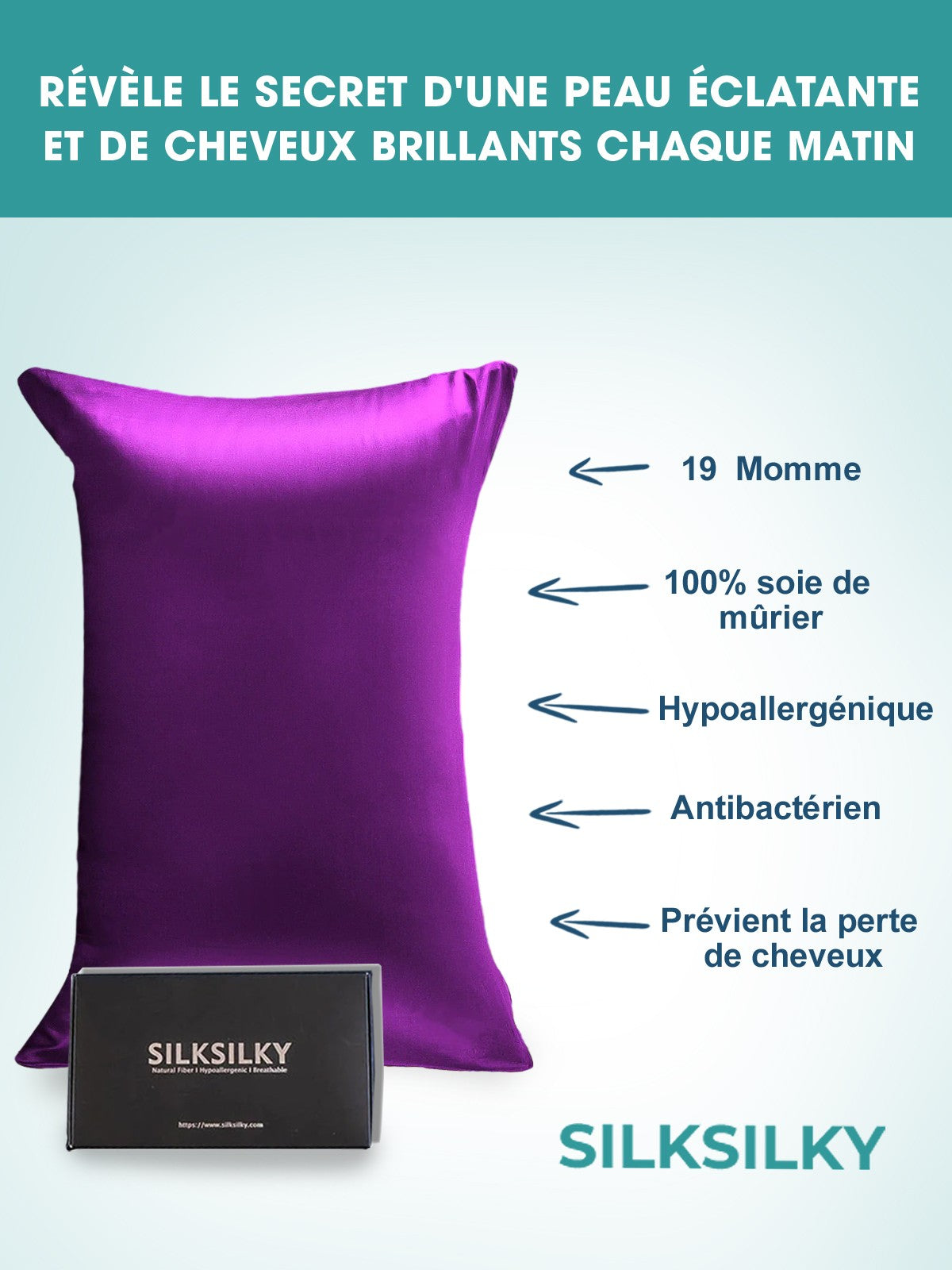 SilkSilky-FR 19Momme Pure Soie Pillowcase Violette 002