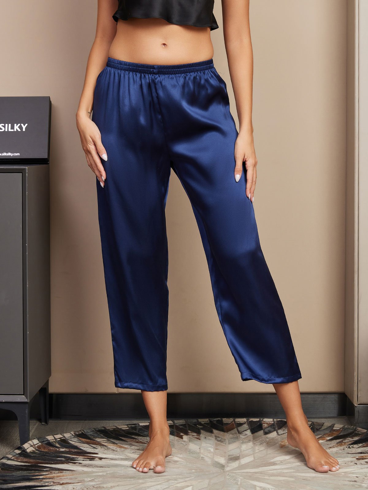 [Bleu Foncé] SilkSilky-FR Pure Soie Womens Sleep Bottoms 003