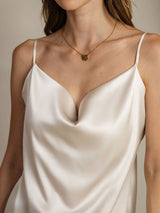 [Gris Clair] SilkSilky-FR Spaghetti Strap Cowl Neck Top À Fines Brides 005