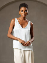 [Bleu Clair] SilkSilky-FR Sleeveless V Neck Top À Fines Brides 006