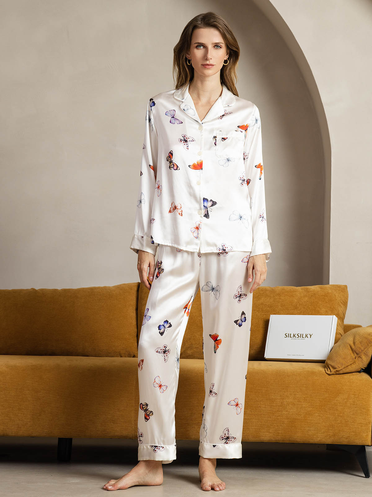 [Papillon Blanc] SilkSilky-FR Pure Soie Womens Pajamas 001