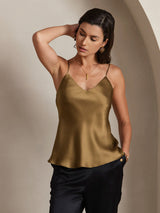 [Café] SilkSilky-FR Spaghetti Strap V Neck Top À Fines Brides 001