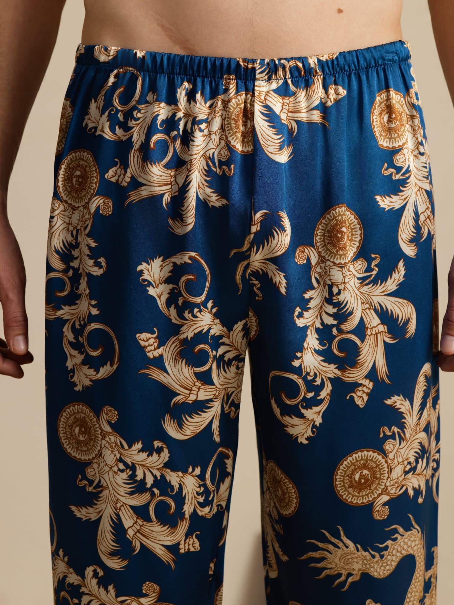 [Dragon Navy] SilkSilky-FR Mens Sleep Bottoms 004
