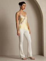 [Jaune Clair] SilkSilky-FR Spaghetti Strap V Neck Top À Fines Brides 009