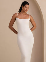 [Blanc] SilkSilky-FR Spaghetti Strap Square Neck Robes 003