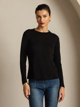 [Noir] SilkSilky-FR Long Sleeve Crew Neck Femme T-Shirt 005