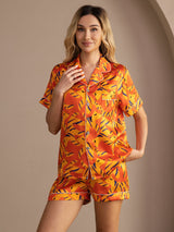 [Chien Orange] SilkSilky-FR Short Sleeve Lapel Collar Femme Pyjamas 004