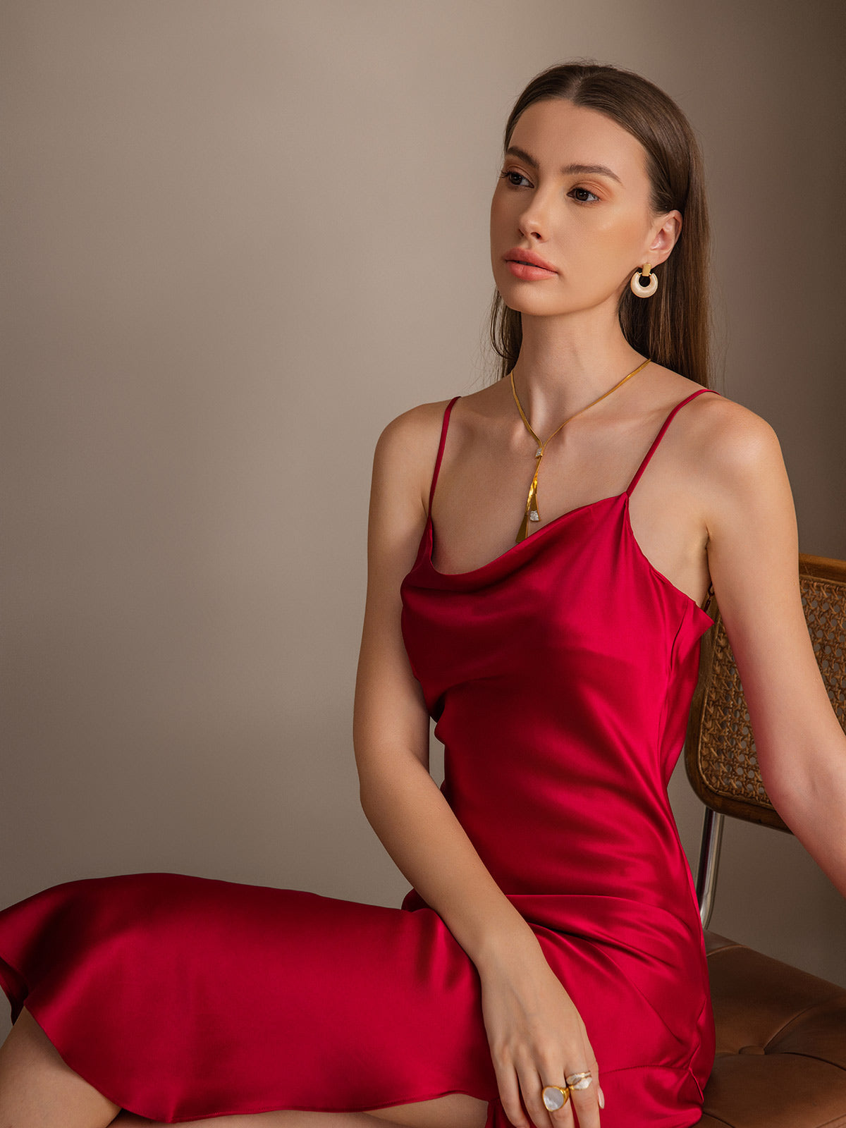 [Rouge Vineux] SilkSilky-FR 19Momme Pure Soie Col Bénitier Robes 003