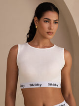[Blanc] SilkSilky-FR Sleeveless Crew Neck Top À Fines Brides 001