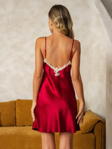 [Rouge Vineux] SilkSilky-FR Sleeveless V Neck Chemises de nuit 003