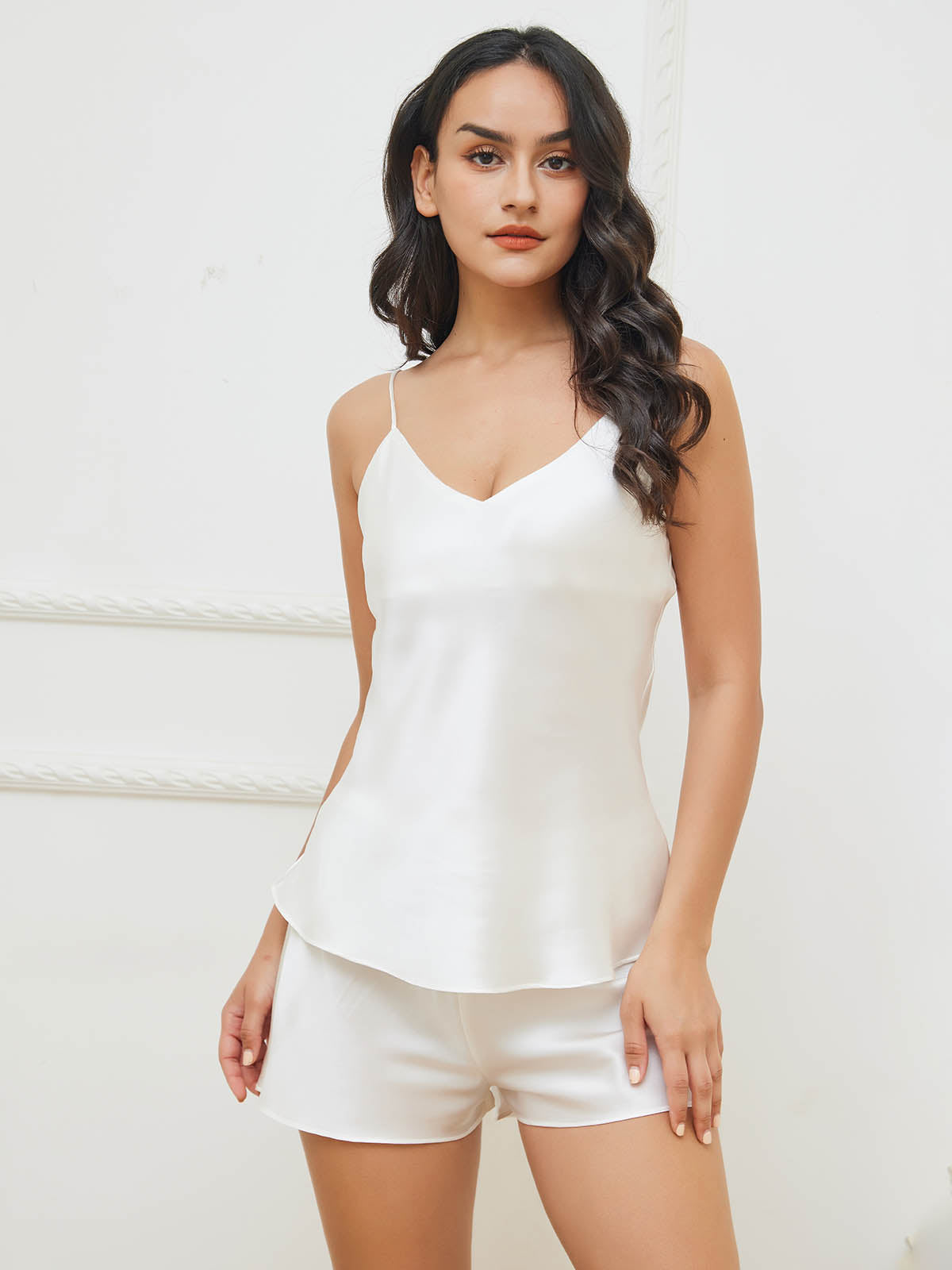 [Blanc] SilkSilky-FR Pure Soie Camisole Set 002