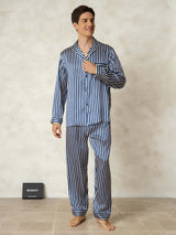 [Rayure Marine] SilkSilky-FR 19Momme Pure Soie Mens Pajamas 007,