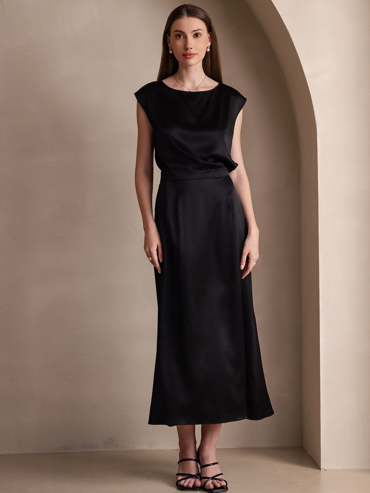 [Noir] SilkSilky-FR 19Momme Soie Skirt 001