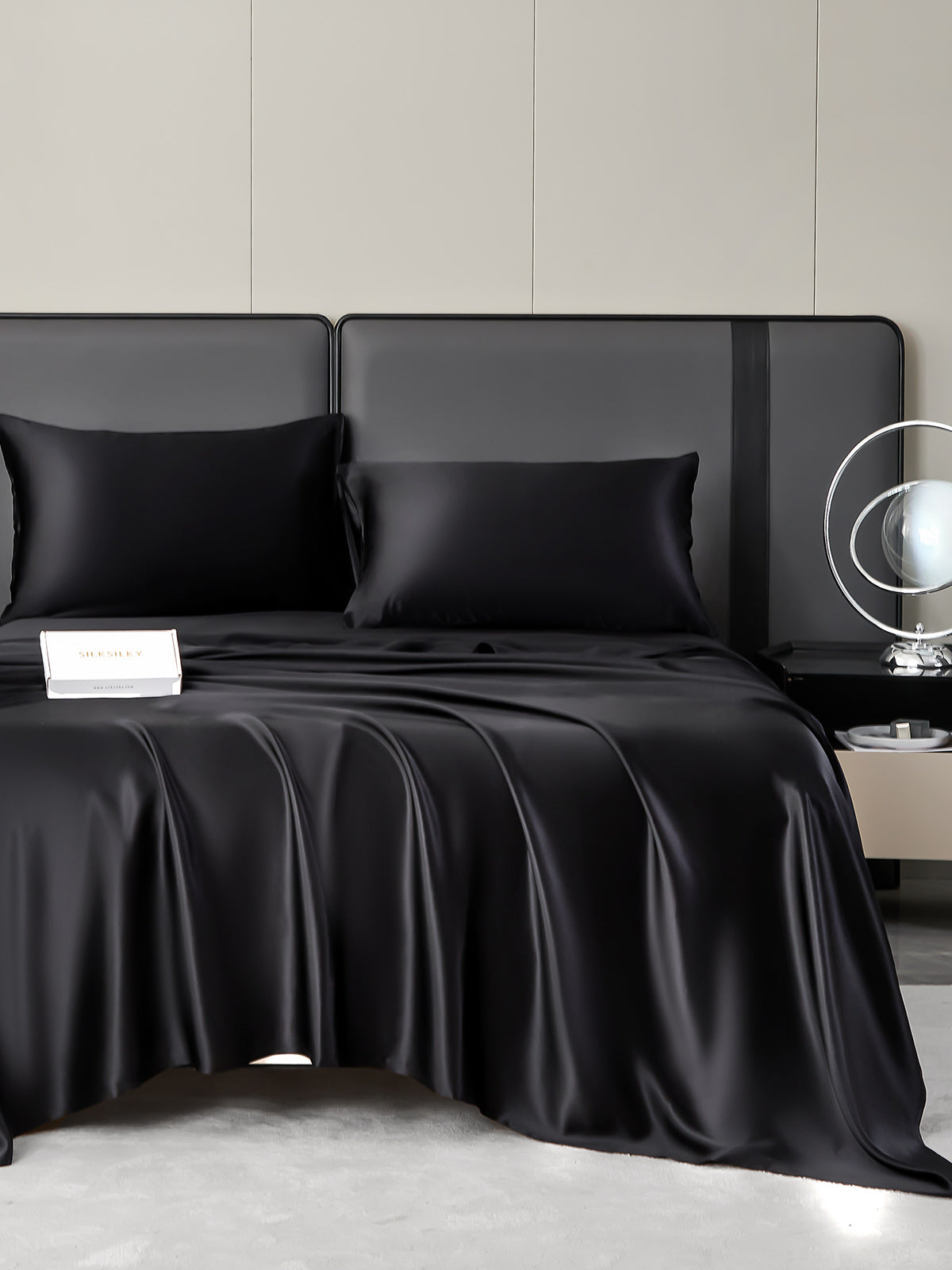 SilkSilky FR 19Momme Pure Soie Bedding Set Noir 001