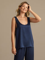 [Bleu Foncé] SilkSilky-FR 19Momme Sans manches Encolure Dégagée Femme Pyjamas 008