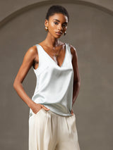 [Bleu Clair] SilkSilky-FR Sleeveless V Neck Top À Fines Brides 005
