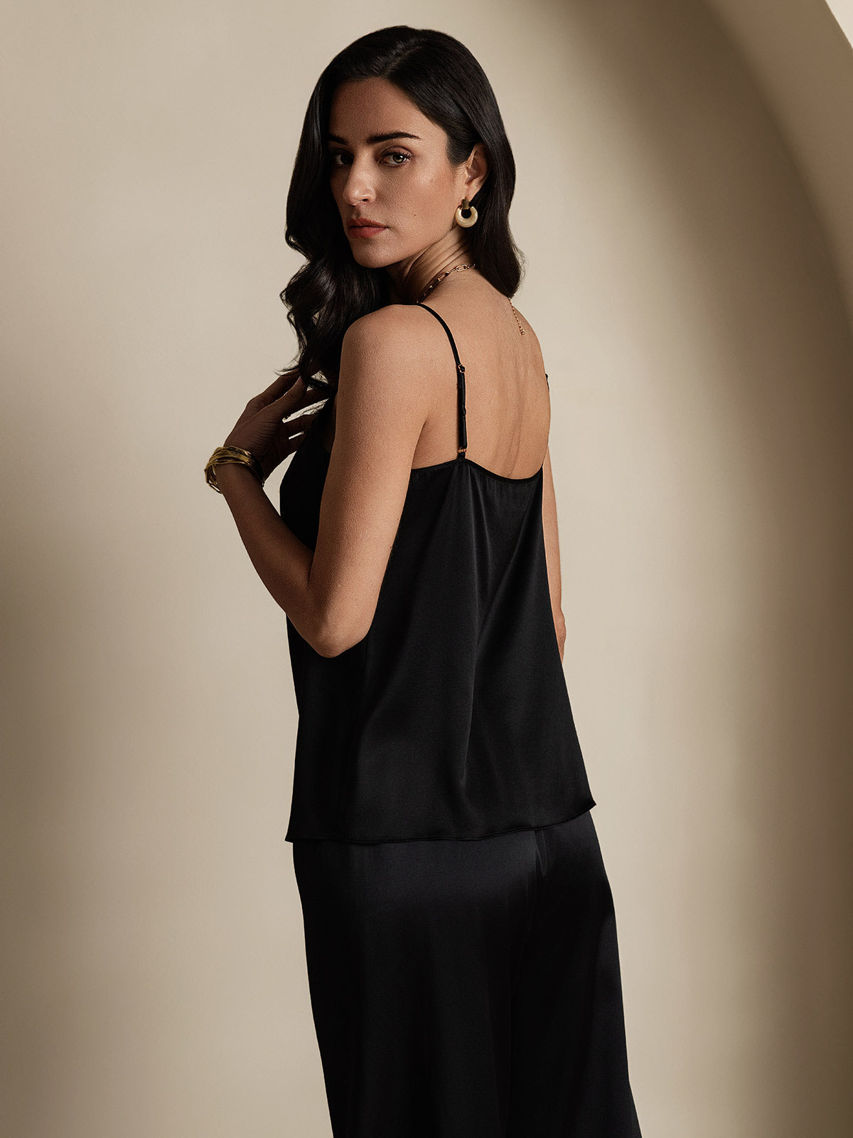 [Noir] SilkSilky-FR 19Momme Fines Brides Encolure Dégagée Top À Fines Brides 002