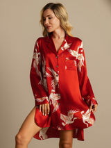 [Rouge Foncé] SilkSilky-FR 19Momme Manches longues Col Cranté Chemise pour dormir 005