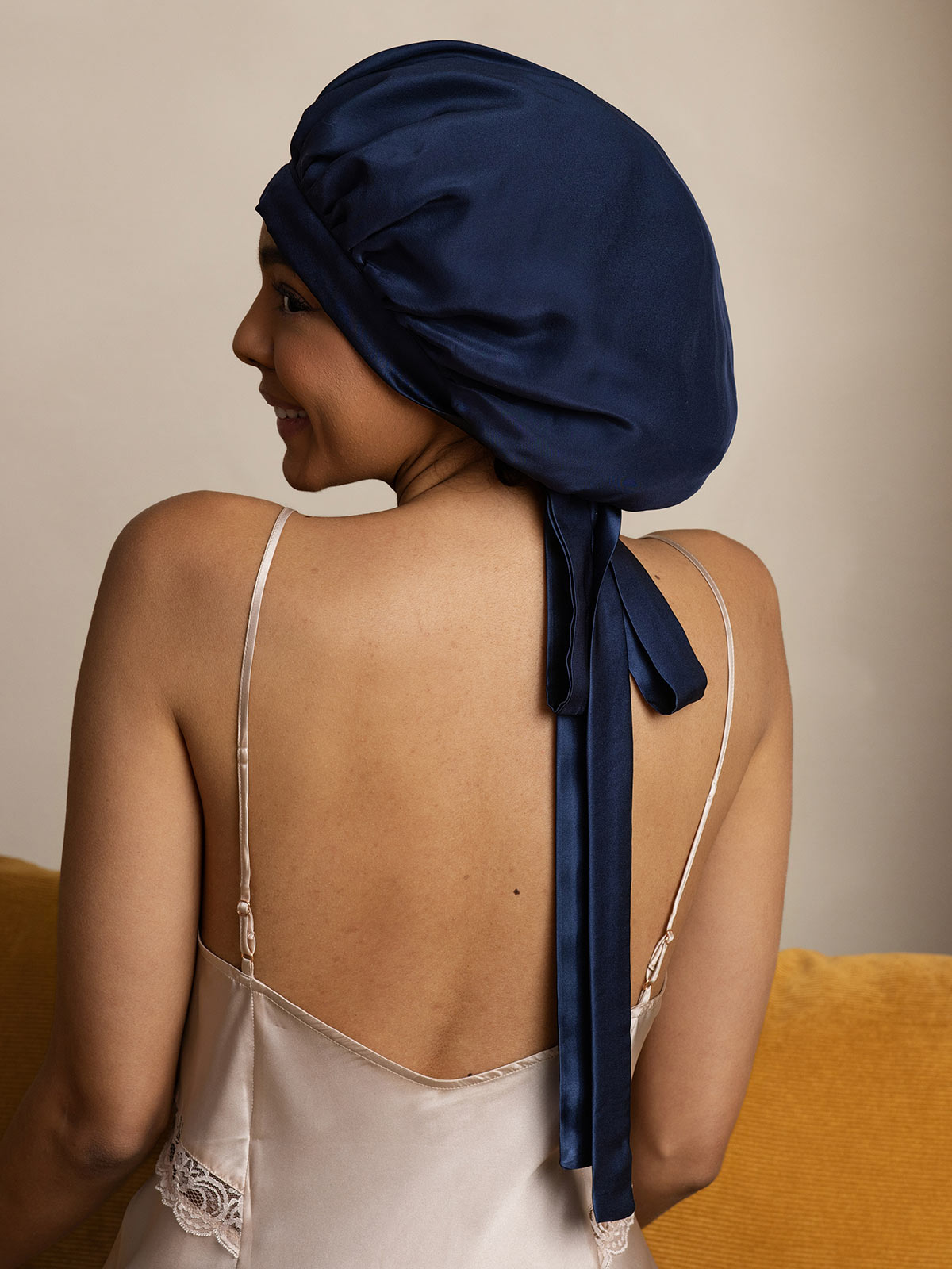 [Bleu Foncé] SilkSilky-FR Pure Soie Sleep Cap 001