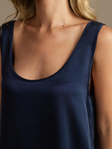 [Bleu Foncé] SilkSilky-FR 19Momme Sans manches Encolure Dégagée Femme Pyjamas 004