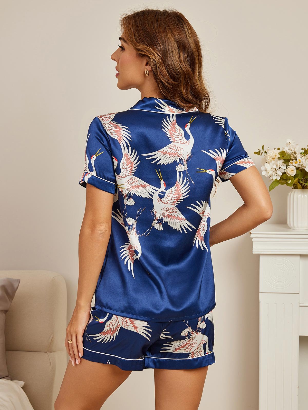 [Bleu Foncé] SilkSilky-FR 19Momme Pure Soie Womens Pajamas 002