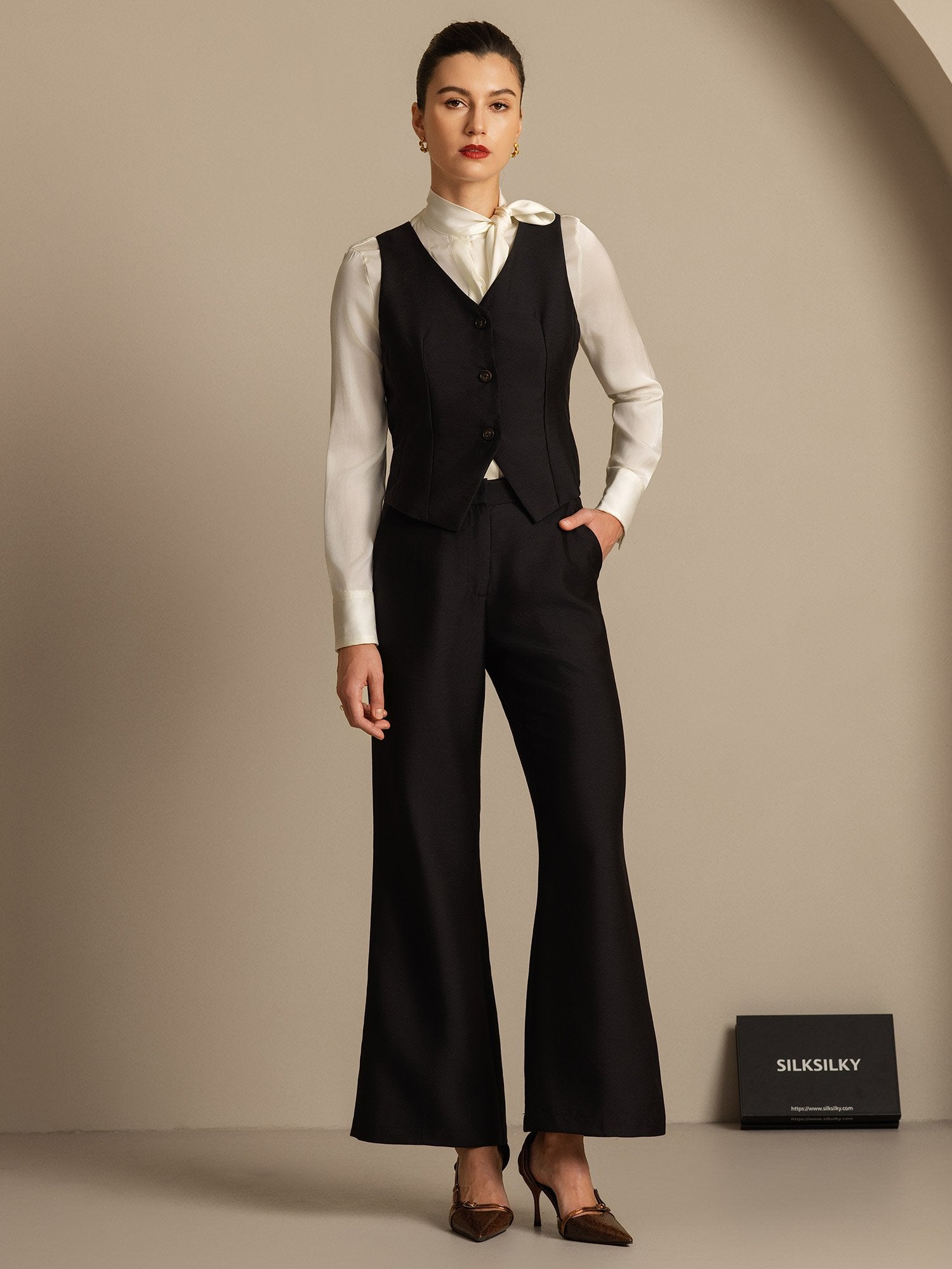 [Noir] SilkSilky-FR 32Momme Soie Womens Pants 006,