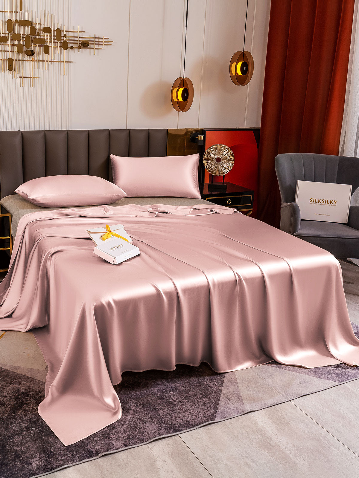 [Mauve Pâle] SilkSilky-FR 19Momme Pure Soie Bedding Set 004