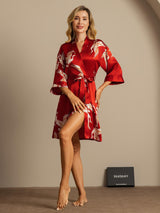 [Rouge Foncé] SilkSilky-FR 3/4 Sleeve Femme Peignoir 008