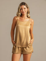 [Tan] SilkSilky-FR 19Momme Soie Sans manches Col Rond Ensemble Camisole 007