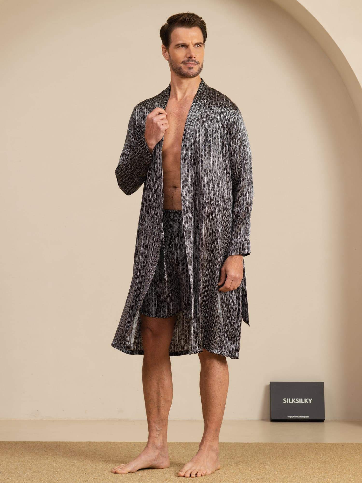 [Ginkgo Noir] SilkSilky-FR Long Sleeve Homme Pyjamas 001