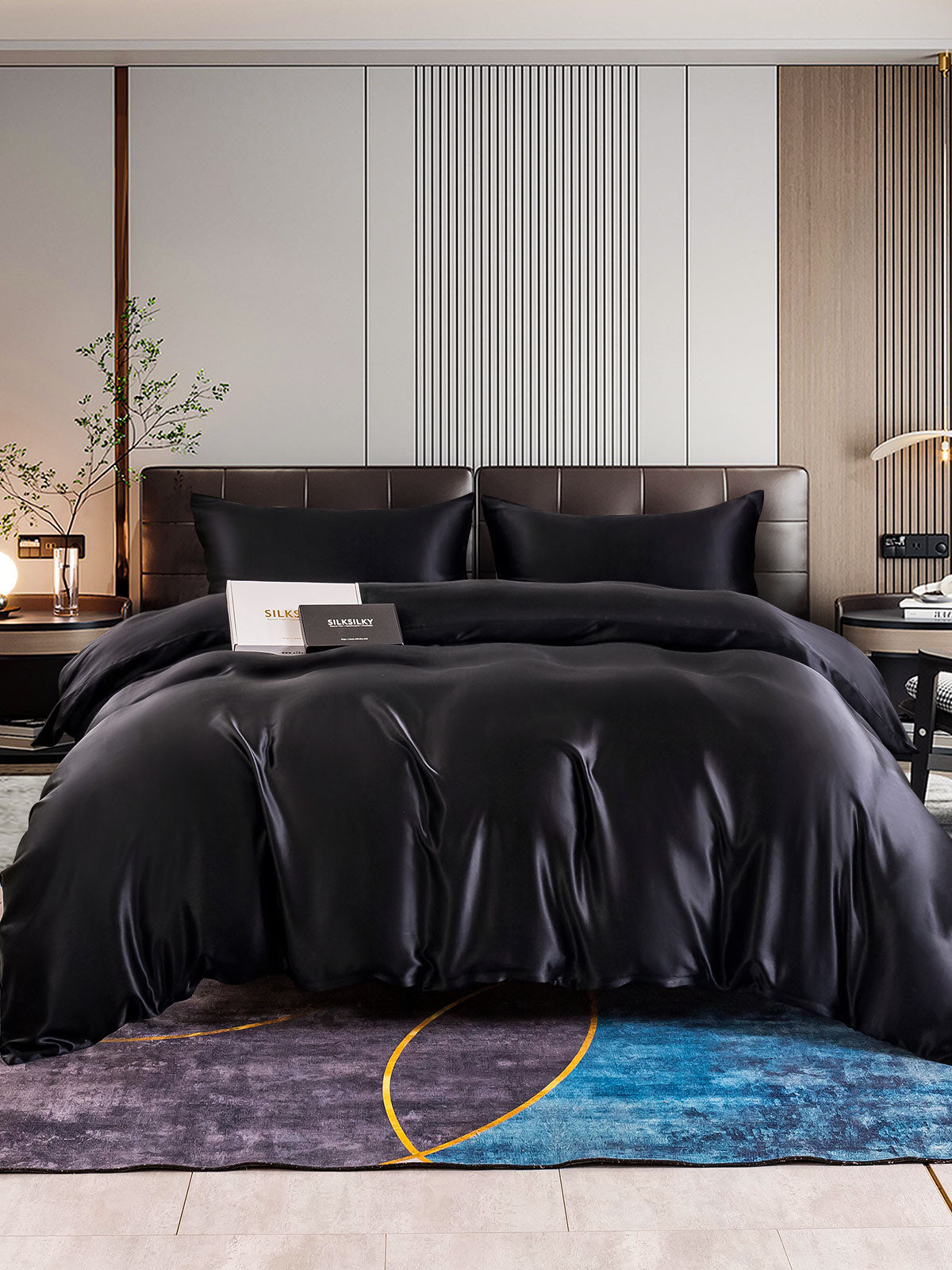 SilkSilky FR 22Momme Pure Soie Bedding Set Noir 001