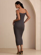 [Gris] SilkSilky-FR Spaghetti Strap Square Neck Robes 002