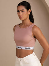 [Rose] SilkSilky-FR Sleeveless Crew Neck Top À Fines Brides 005