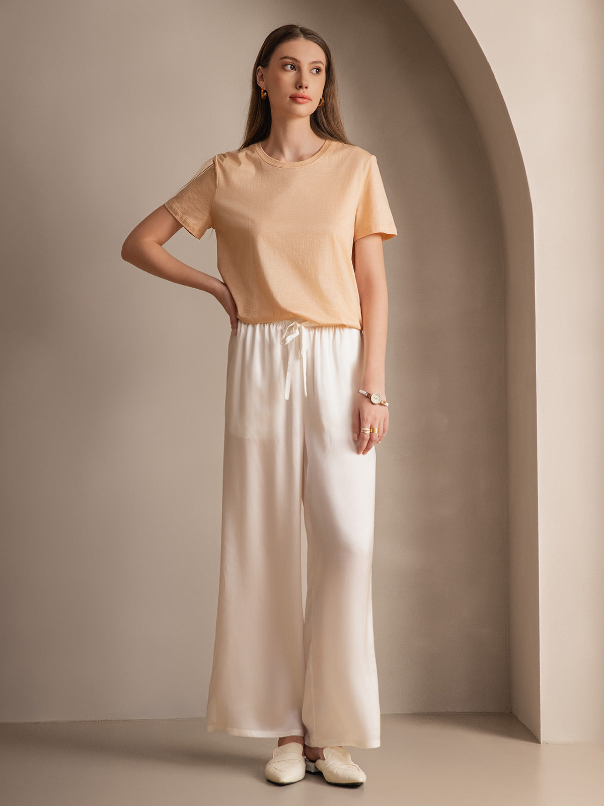 [Blanc] SilkSilky-FR Pure Soie Womens Pants 003