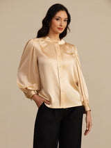 [Champagne] SilkSilky-FR 19Momme Long Sleeve Round Neck Blouse 004