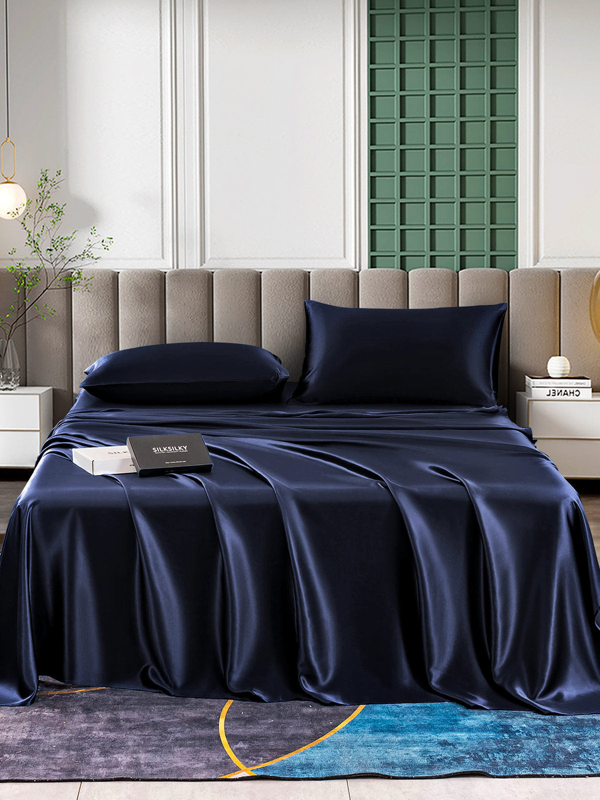 [Bleu Foncé] SilkSilky-FR 25Momme Pure Soie Bedding Set 001