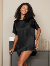 [Noir] SilkSilky-FR Manches courtes Col Rond Femme Pyjamas 001