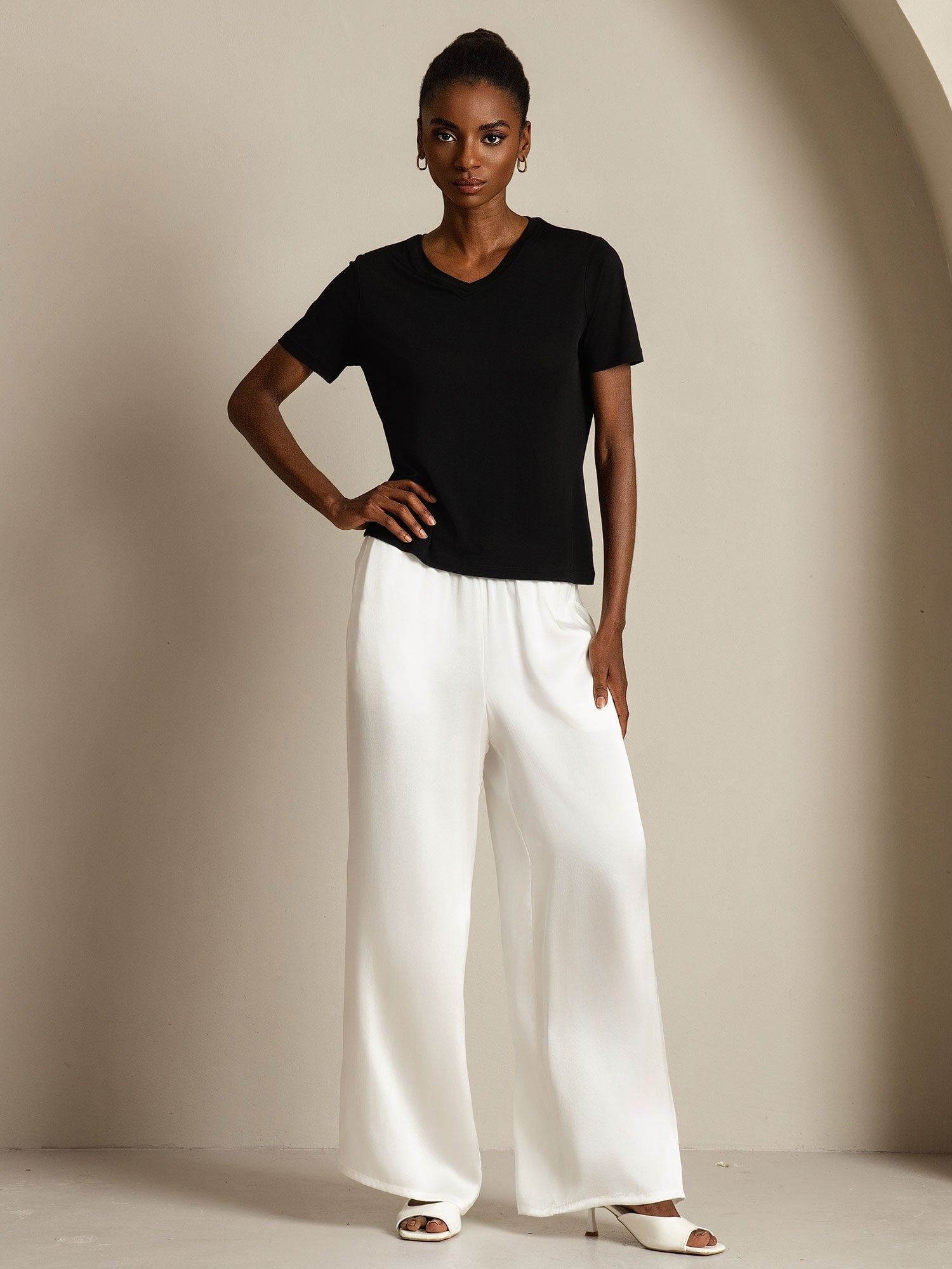 [Noir] SilkSilky-FR Soie Womens T-Shirt 008