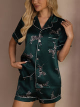 [Zèbre Émeraude] SilkSilky-FR Short Sleeve Lapel Collar Femme Pyjamas 005