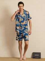 [Dragon Navy] SilkSilky-FR Short Sleeve Lapel Collar Homme Pyjamas 006
