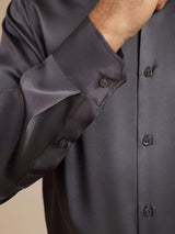 [Gris Foncé] SilkSilky-FR 19Momme Manches longues Col à Revers Homme Chemise 007