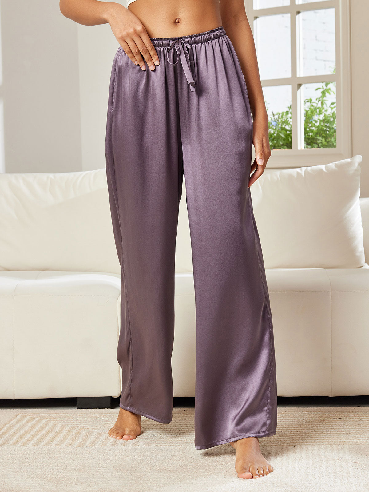[Gris Pourpre] SilkSilky-FR Pure Soie Womens Pants 005