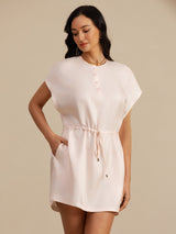 [Rose] SilkSilky-FR 18Momme Mancheron Col Henley Robes 003