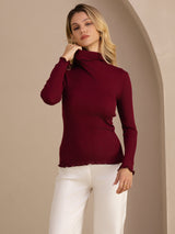 [Rouge Vineux] SilkSilky-FR Long Sleeve Turtle Neck Femme T-Shirt 004