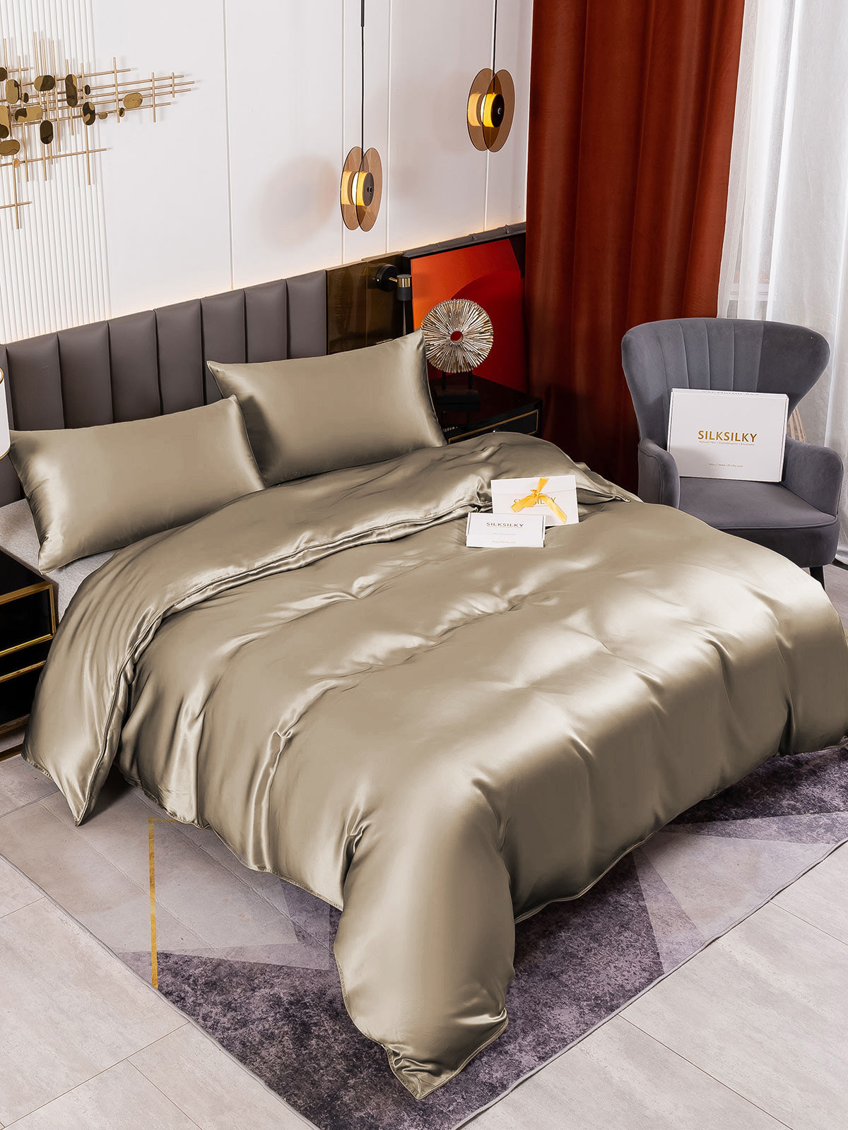 [Kaki] SilkSilky-FR 19Momme Pure Soie Bedding Set 001