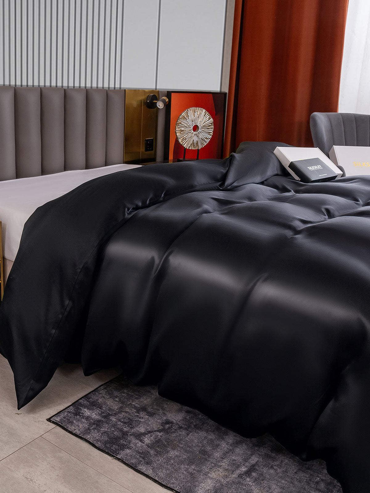 SilkSilky FR 22Momme Pure Soie Duvet Cover Noir 003