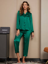 [Vert] SilkSilky-FR Long Sleeve Lapel Collar Femme Pyjamas 004