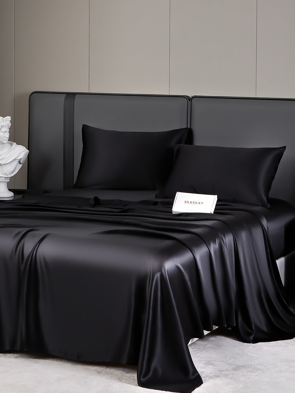 SilkSilky FR 19Momme Pure Soie Bedding Set Noir 003