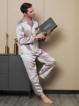 [Mauve Pâle] SilkSilky-FR Manches longues Col Cranté Homme Pyjamas 005