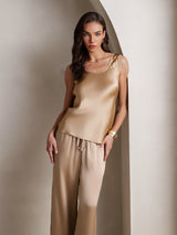 [Champagne] SilkSilky-FR Sans manches Col Carré Ensemble Camisole 003
